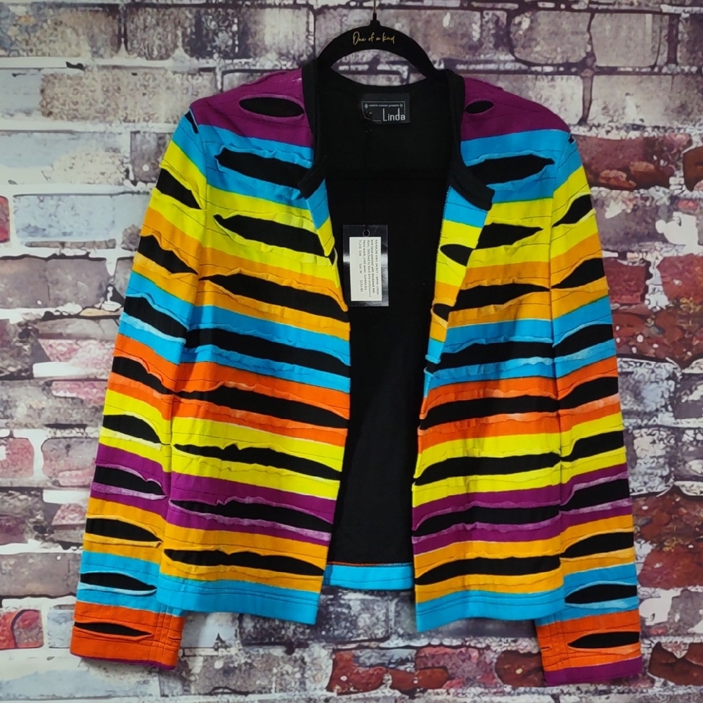 Creative Couture By Linda Rainbow Knit Jacket